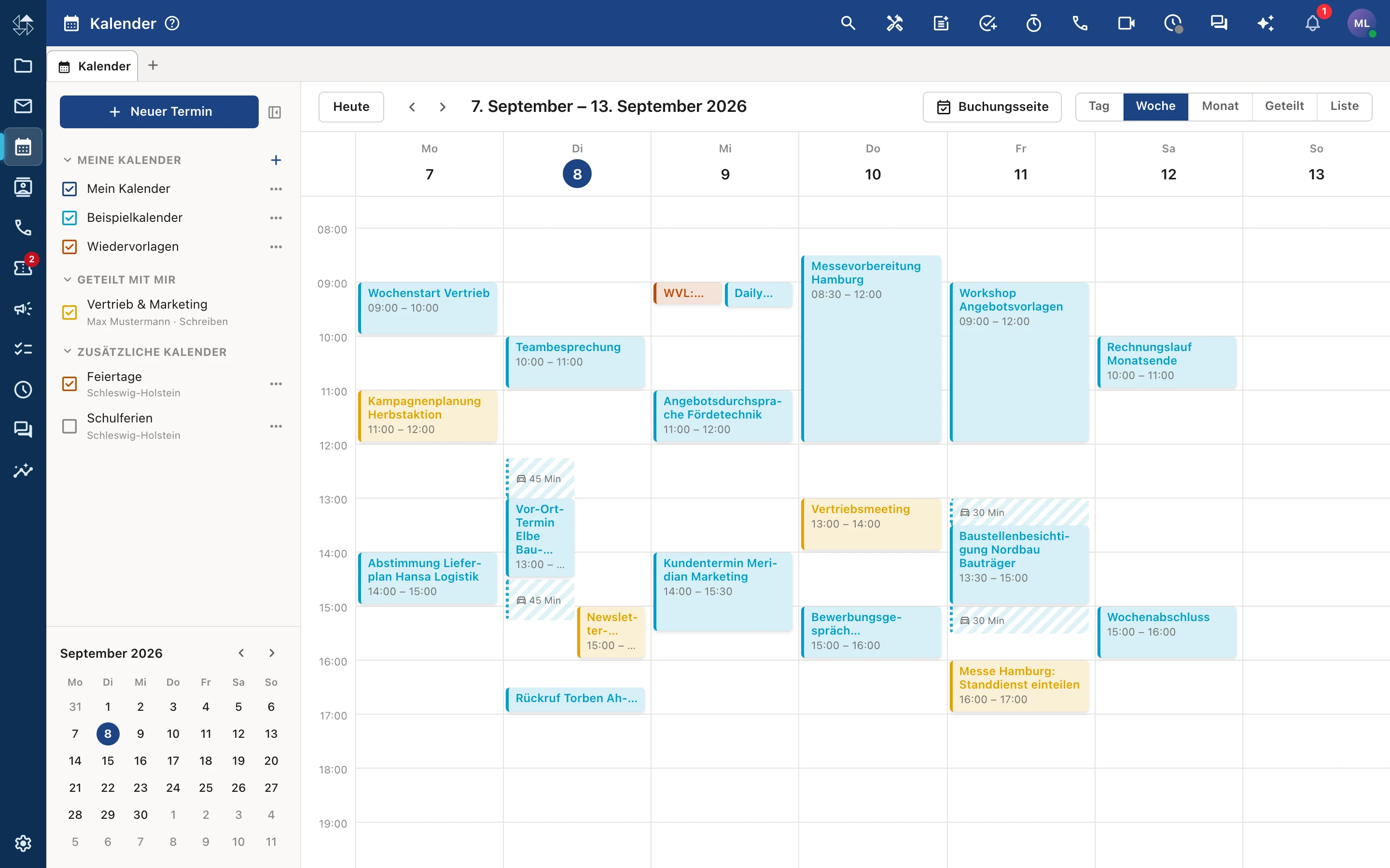 nordOFFICE Kalender in Wochenansicht mit Terminen