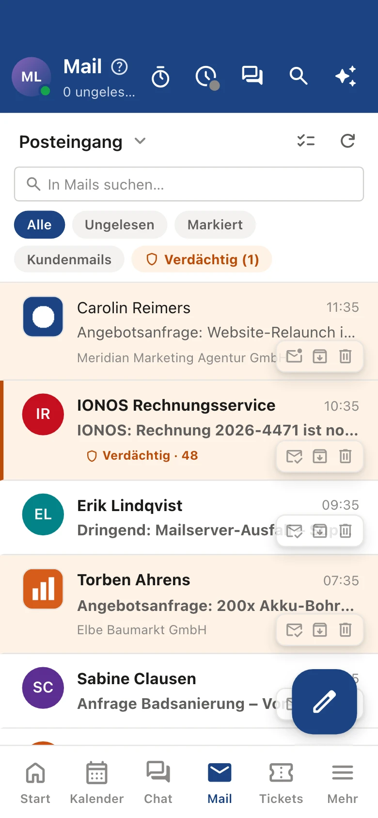 nordOFFICE Mail auf dem iPhone