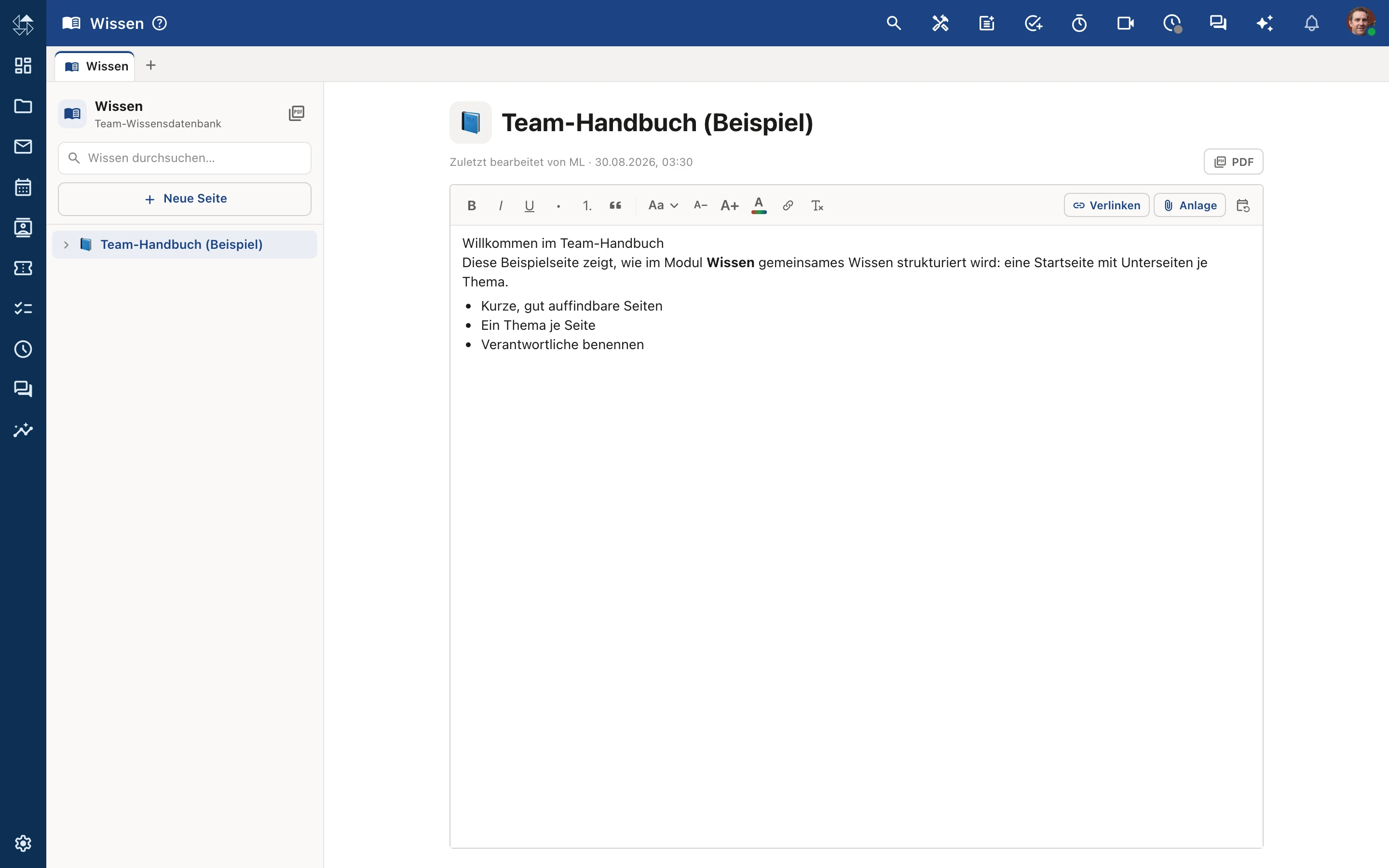Internes Wiki mit Seitenbaum und Volltextsuche